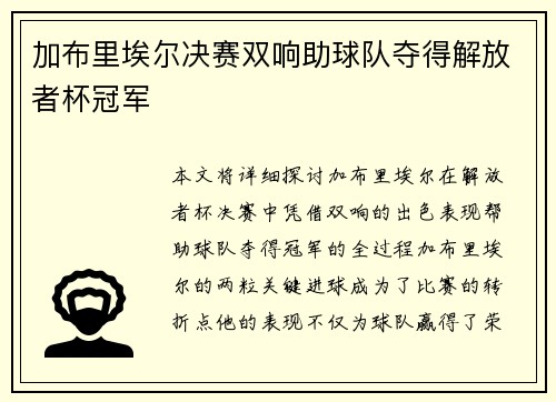 加布里埃尔决赛双响助球队夺得解放者杯冠军